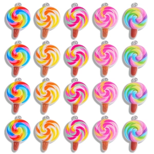 Handcrafted Rainbow Spiral Lollipop Polymer Clay Pendant Charms For DIY Jewelry Making Necklace Keychain Candy Accessories
