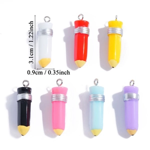 Colorful resin pencil charms set in seven colors with metal rings for DIY jewelry making