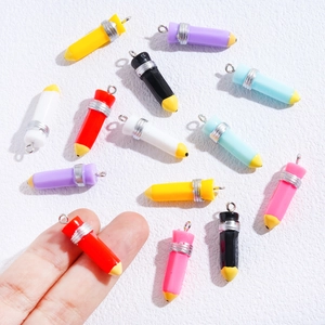 Colorful resin pencil pendants with silver metal loops for DIY jewelry and crafts