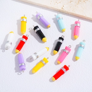 Colorful 3D resin pencil charms with metal loops for DIY jewelry necklace making