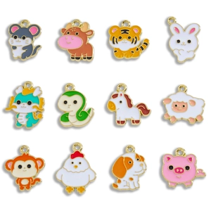 12er Set Cartoon Sternzeichen Emaille-Anhänger aus vergoldeter Legierung für DIY-Schmuck