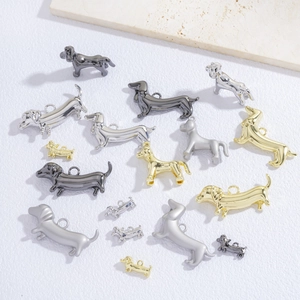 Polished 3D dog pendants in silver and gold plating for DIY necklace and keychains