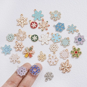 Bunte Weihnachts-Schneeflocken Anhänger aus Legierung mit Emaille und Strass für DIY-Schmuck