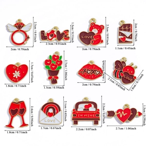 Lot de 12 breloques de Saint-Valentin en alliage avec cœurs et roses pour bijoux DIY
