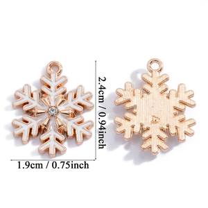 Goldener Schneeflocken-Anhänger mit weißer Emaille und Strass für DIY-Schmuck