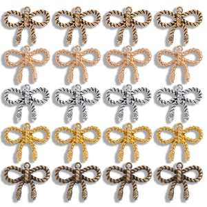 Charmes de Nœud Papillon en Alliage Rétro Texture de Corde Torsadée Pendentifs Métalliques pour Création de Bijoux DIY Collier Bracelet