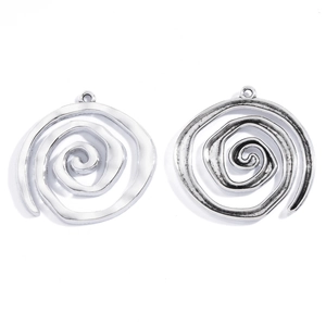 Polished and antique silver ocean swirl pendants in durable spiral alloy metal