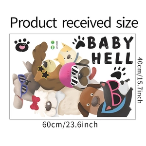 Detailed dimension layout of cartoon dog wall stickers measuring 60cm by 40cm made of PVC