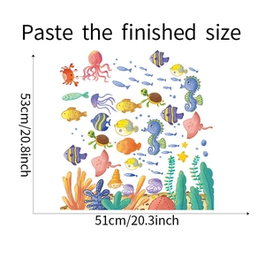 Detailed sheet of cartoon ocean wall stickers with fish octopus and sea turtles for kids