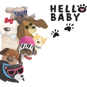 Cute cartoon dogs wall stickers for kids room decoration featuring various breeds