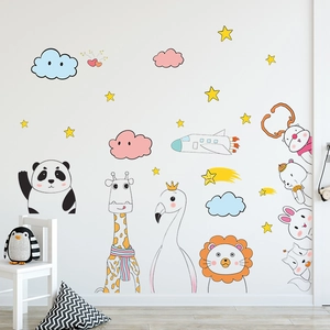 Cartoon Animal Cloud Wall Stickers For Kids Room Nursery Kindergarten Removable PVC Waterproof Home Decor Wall Art Decals