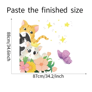 Détail des stickers muraux chats et fleurs avec dimensions de 87cm sur 88cm