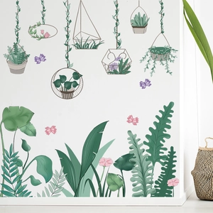 Tropical Green Plant Potted Hanging PVC Wall Sticker Removable DIY Leaf Flower Butterfly Home Decoration Mural Decal