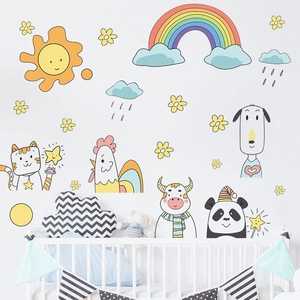 DIY cartoon animal sun rainbow wall decals for children's room home wall decoration