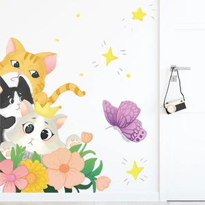 Stickers muraux chats mignons et fleurs pour décoration de chambre d'enfant
