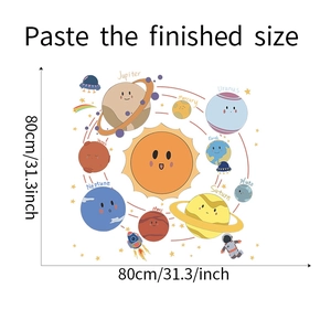 Détail de stickers muraux système solaire dimensions 80x80cm avec planètes cartoon