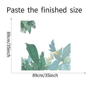 Detailed dimension layout of tropical plant wall stickers measuring 89cm by 89cm