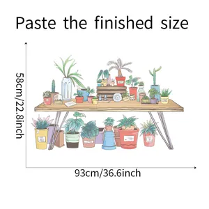 Size guide for succulent plant wall sticker showing finished layout of 93cm by 58cm size