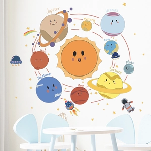 Stickers muraux système solaire pour chambre d enfant avec planètes fusées et astronautes