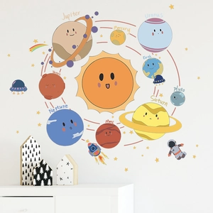 Stickers muraux système solaire avec planètes et astronautes pour décoration enfant