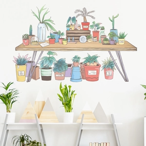 Minimalist hand-painted potted plant wall stickers for home decor in Nordic style