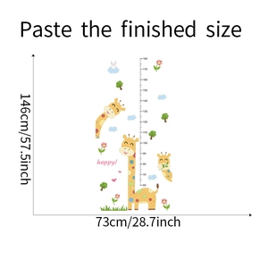 Detail view of cartoon giraffe height wall sticker with scale from 60cm to 180cm
