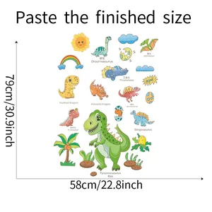 Specifiche dettagliate sulle dimensioni degli adesivi murali con dinosauri cartoni