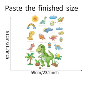 Guida alle dimensioni degli adesivi murali dinosauro con misura finale di 81cm x 59cm