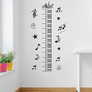 Sticker mural règle de croissance thème musique avec notes et touches de piano
