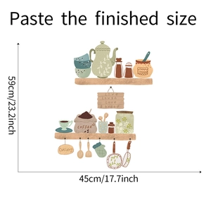 Cartoon kitchen wall decal set with coffee pot and cutlery rack measuring 59cm by 45cm
