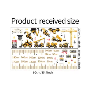 Detailed size chart for construction crane and excavator height chart wall stickers