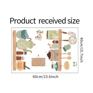 Detailed view of kitchen wall stickers with teapot and coffee canister illustrations