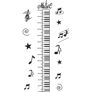 Sticker mural règle de croissance notes de musique et piano pour chambre d'enfant