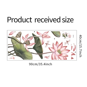 Specifiche dimensionali per adesivo murale con loto e libellula ad acquerello, 90cm x 40cm