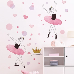 Détails de stickers muraux danseuse de ballet avec cœurs et couronne pour chambre d'enfant