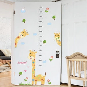 Cartoon giraffe growth chart wall sticker for kids room decor height scale 60-180cm