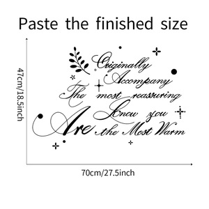 Guida alle dimensioni per adesivo murale decorativo nero 70x47cm con scritte in inglese