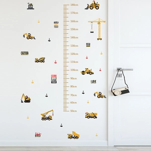 Cartoon construction vehicle height chart wall sticker for kids bedroom decor