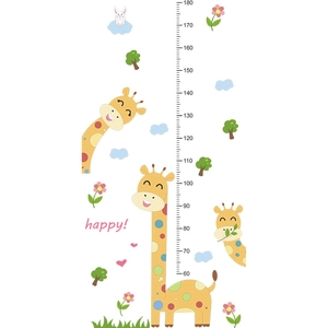 Cartoon giraffe growth height wall decal with ruler for kids nursery room decoration