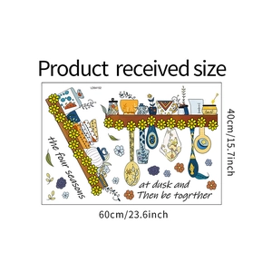 Detailed size specifications of flower kitchen wall stickers showing 60x40cm sheet dimensions