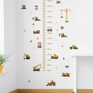 Cartoon construction vehicle height chart wall decal for kids room decor 50-180cm