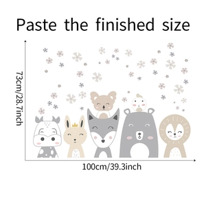 Detail of cartoon animals wall sticker with cows and lions, sized 100cm by 73cm