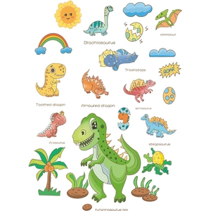 Adesivi murali parco dinosauri con T.Rex e arcobaleni per cameretta dei bambini