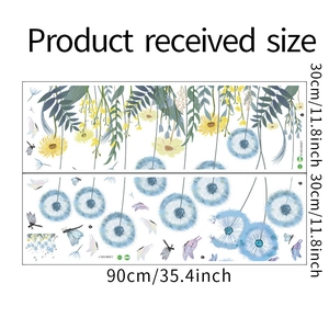 Detail view of sunflower and dandelion PVC wall stickers with 30x90cm dimensions and floral motifs