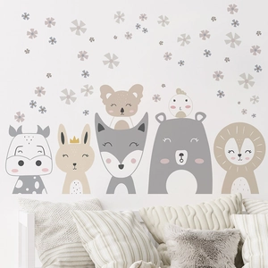 Nordic Cartoon Animal Wall Stickers PVC Waterproof Removable Nursery Decal Lion Bear Rabbit Home Decoration For Kids Room