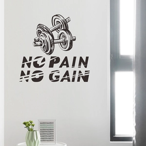 Adesivo murale fitness con manubri e slogan NO PAIN NO GAIN per decoro palestra