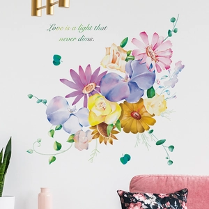 Sticker mural fleurs aquarelle en PVC avec citation Love is a light that never dims
