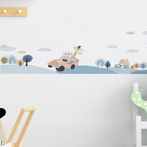 Stickers muraux forêt animaux voiture de course pour décoration chambre d'enfant