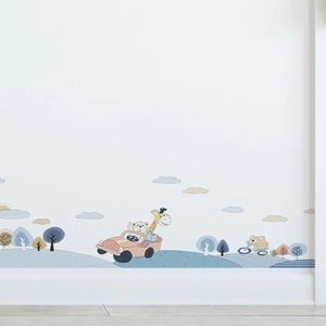 Stickers muraux animaux de la forêt et voitures de course pour chambre d'enfant déco