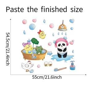Detailed view of colorful cartoon animal bathroom wall stickers measuring 55cm x 54.5cm